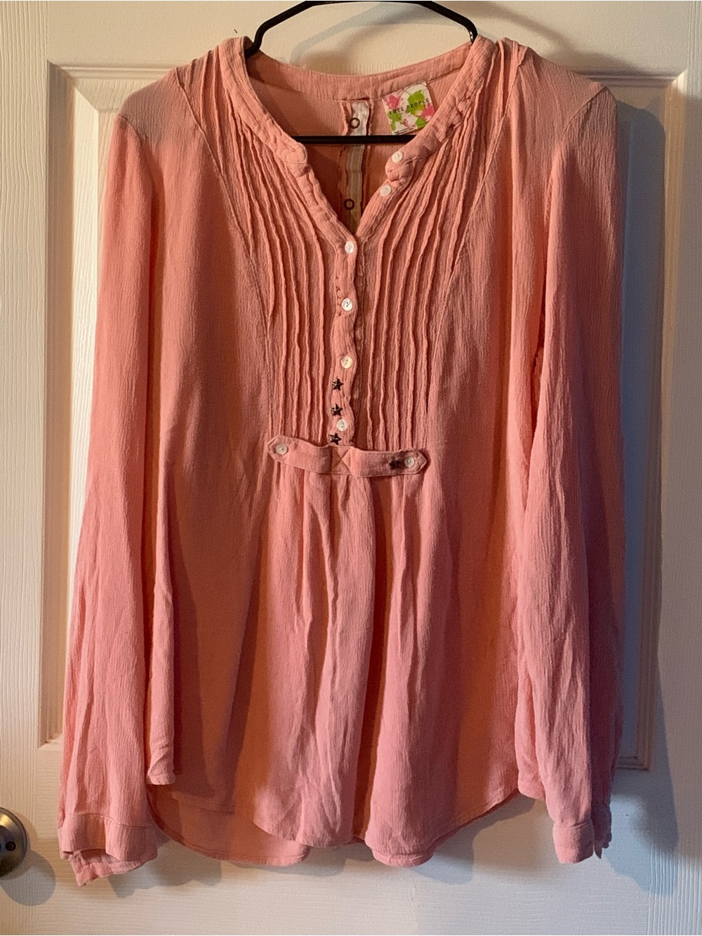 Free People Pink Pintuck Button-Up Blouse